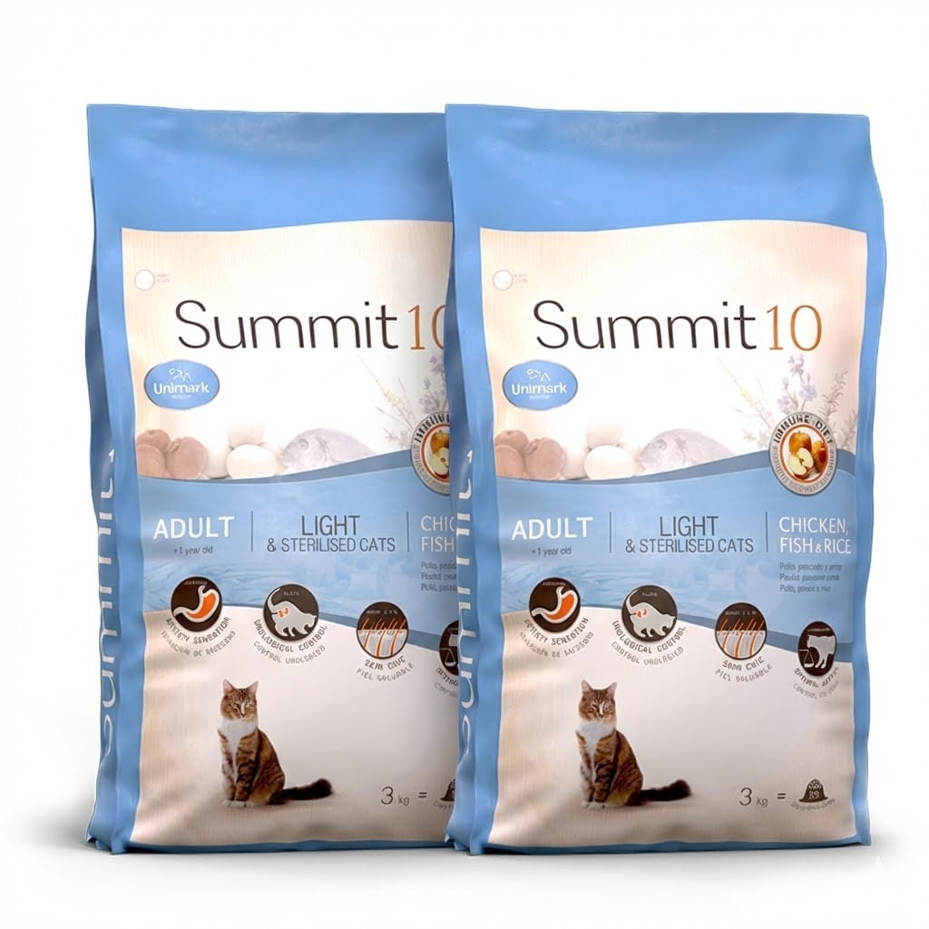 2-x-3kgs-sterilise-light-3010-pour-chat-croquette-summit-au-poulet-et-poisson.jpg Croquettes pour chat stérilisé Summit 10 Light Poulet & Poisson (30/10) - Lot 2 x 3 kg – Image 1