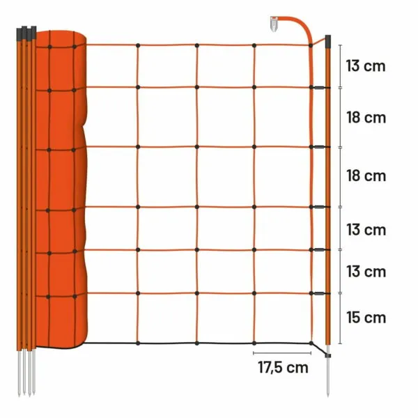 Filet de clôture électrifiable pour mouton et chèvre H 90 cm x L 50 m (7 fils, 14 piquets) – Image 2